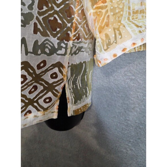 Womens Sheer Mesh Gauze Top See Through Blouse M/L White Yellow Brown Aztec - Picture 4 of 8